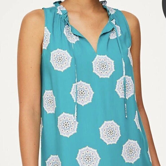Loft Shift Dress Turquoise Blue Tie Neck Swing Dress Size M RefI002 - Picture 12 of 15